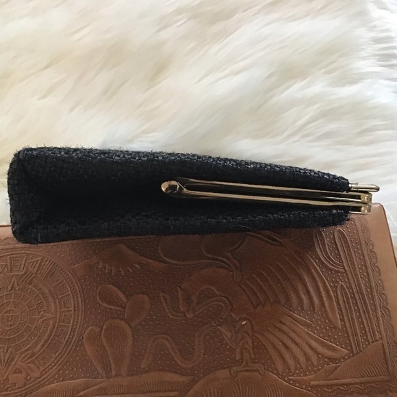 Vintage Andé evening bag/ clutch with gold trim and clasp, patent leather handle